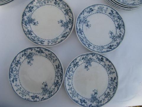 photo of antique Furnivals England transferware blue and white china soup plates, bowls #3