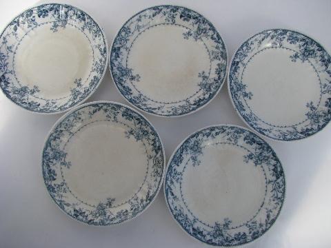 photo of antique Furnivals England transferware blue and white china soup plates, bowls #4
