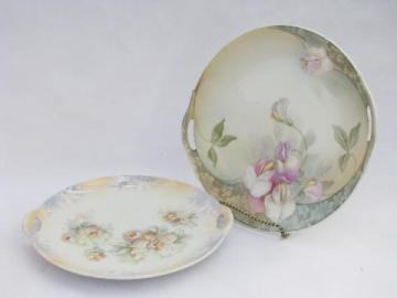 catalog photo of antique German china plates,1900s vintage Germany serving dishes w/ handles