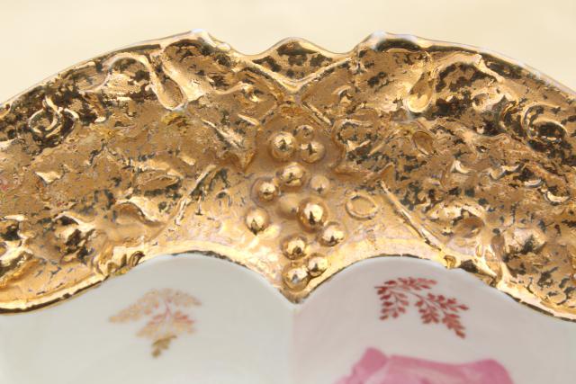 photo of antique German gold encrusted porcelain bowl, early 1900s vintage floral china serving dish #3