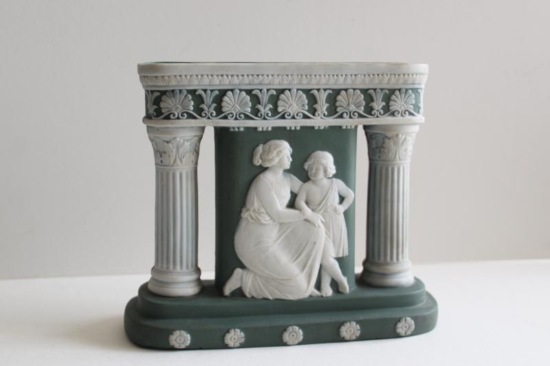 photo of antique German jasperware three part vase Greek or Roman columns Schafer Vater #1