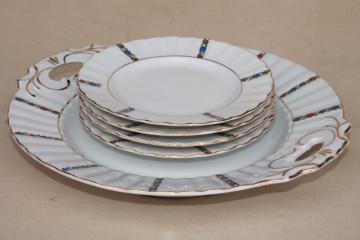 catalog photo of antique German porcelain dessert set, china plates w/ serving tray, Germany mark 