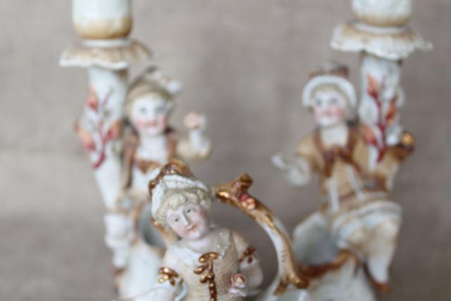 photo of antique German porcelain figurines, Bohemian or Dresden china basket & candlesticks #8