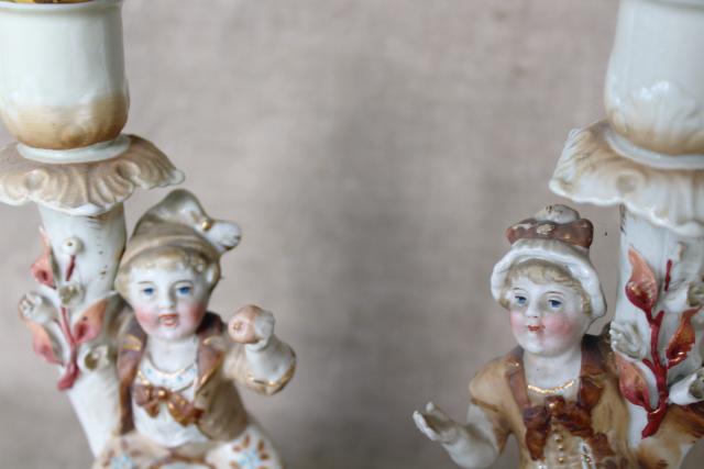 photo of antique German porcelain figurines, Bohemian or Dresden china basket & candlesticks #9