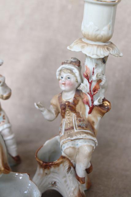 photo of antique German porcelain figurines, Bohemian or Dresden china basket & candlesticks #10