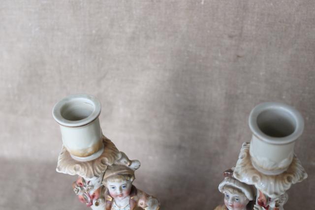 photo of antique German porcelain figurines, Bohemian or Dresden china basket & candlesticks #12