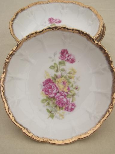 photo of antique German porcelain fruit bowls, vintage roses pattern china Made in Germany #3