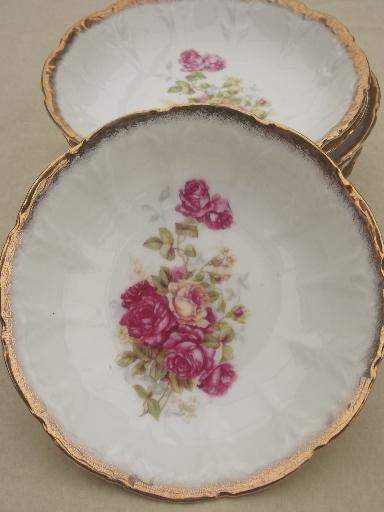 photo of antique German porcelain fruit bowls, vintage roses pattern china Made in Germany #4