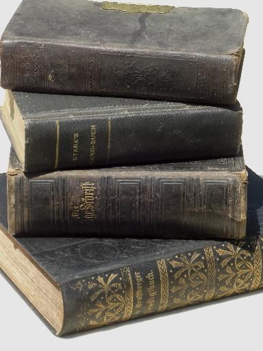 photo of antique German religious books w/ beautiful old gold lettered bindings #1