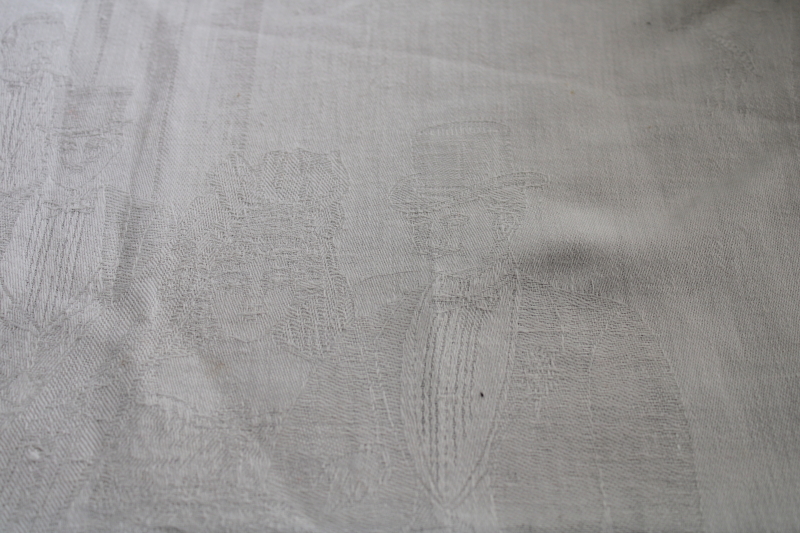 photo of antique German wedding towel, damask fabric w/ bride & groom, Where You Go There Go I #2