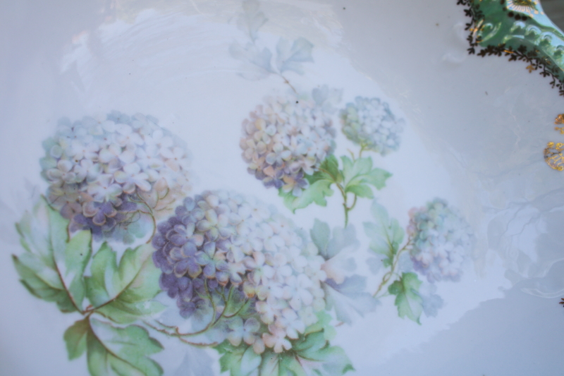 photo of antique Germany china bowl, snowball hydrangeas floral vintage mint green #4