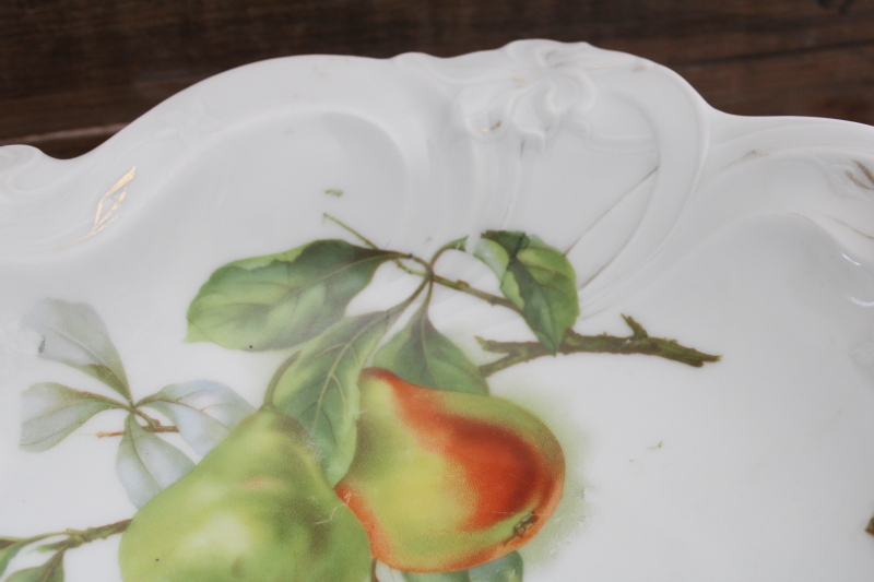 photo of antique Germany china fruit bowl embossed floral w/ ripe pears, early 1900s #2