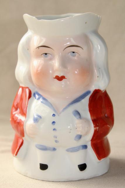 photo of antique Germany china grumpy face Toby pitcher milk jug, early 1900s vintage German mark #3