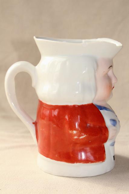 photo of antique Germany china grumpy face Toby pitcher milk jug, early 1900s vintage German mark #5