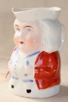 catalog photo of antique Germany china grumpy face Toby pitcher milk jug, early 1900s vintage German mark