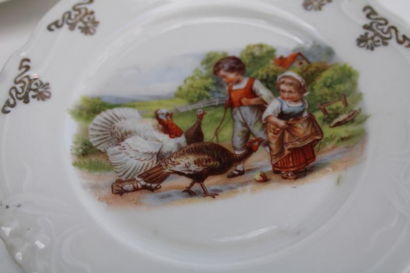 photo of antique Germany doll dishes for tea set, tiny china plates, children w/ turkeys #2