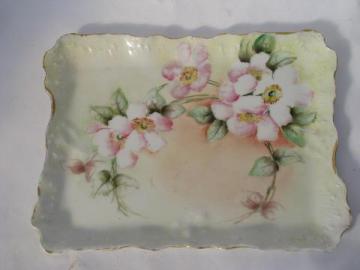 catalog photo of antique Germany hand-painted wild rose china vanity table perfume tray