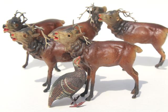 photo of antique Germany papier mache composition elk deer or reindeer, Christmas putz scene figures #1