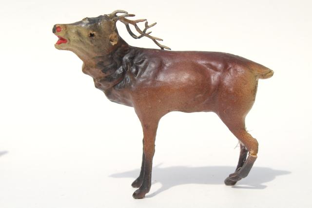 photo of antique Germany papier mache composition elk deer or reindeer, Christmas putz scene figures #10