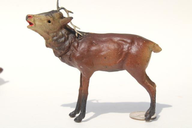 photo of antique Germany papier mache composition elk deer or reindeer, Christmas putz scene figures #11