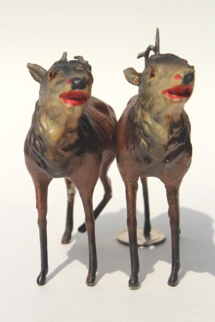 photo of antique Germany papier mache composition elk deer or reindeer, Christmas putz scene figures #12