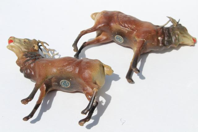 photo of antique Germany papier mache composition elk deer or reindeer, Christmas putz scene figures #13