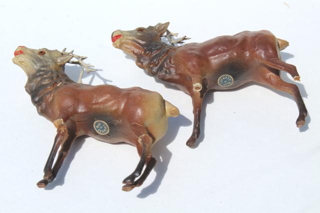 photo of antique Germany papier mache composition elk deer or reindeer, Christmas putz scene figures #17