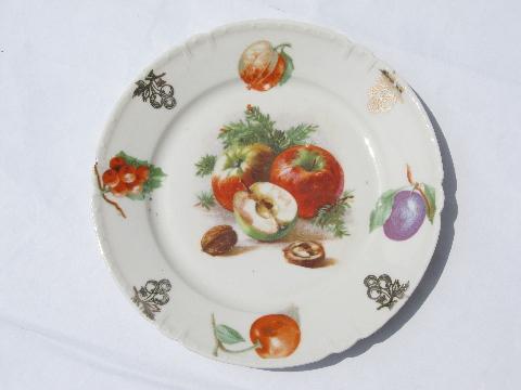 photo of antique Germany porcelain dessert plates, vintage fruit pattern china #2