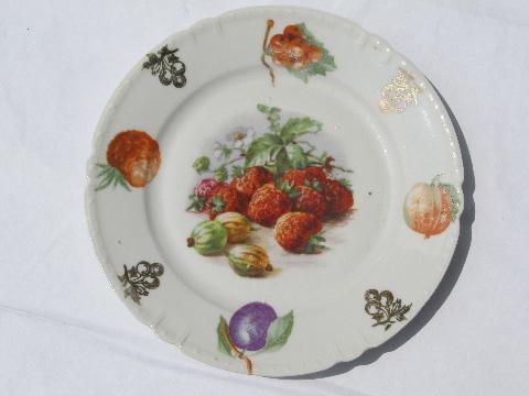 photo of antique Germany porcelain dessert plates, vintage fruit pattern china #3