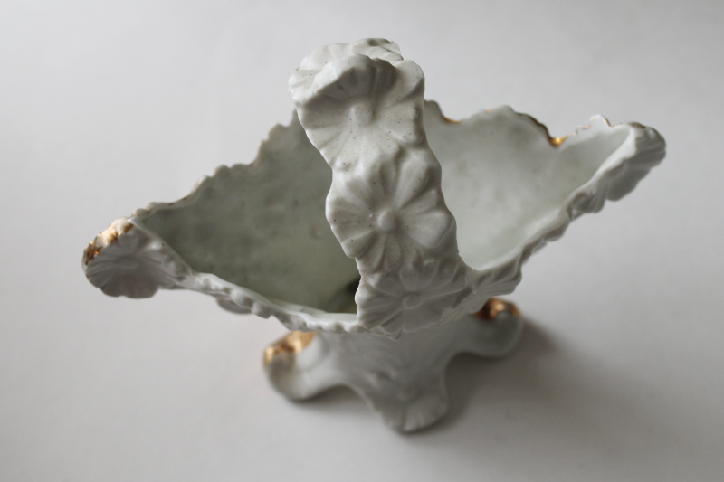 photo of antique Germany porcelain flower basket, miniature vase w/ embossed daisies & gold, turn of the century vintage  #4