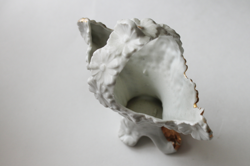 photo of antique Germany porcelain flower basket, miniature vase w/ embossed daisies & gold, turn of the century vintage  #5