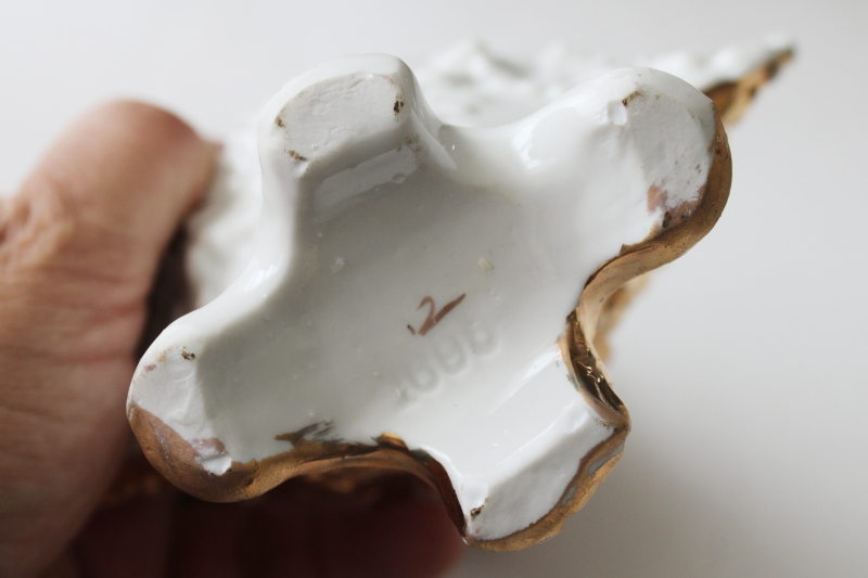 photo of antique Germany porcelain flower basket, miniature vase w/ embossed daisies & gold, turn of the century vintage  #6