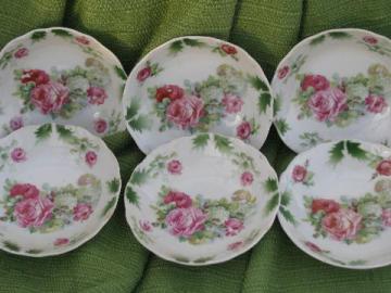 catalog photo of antique Germany porcelain fruit bowls, roses and hydrangeas floral china