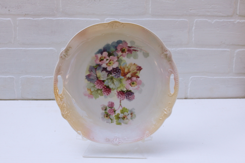 photo of antique Germany porcelain fruit plate, luster china w/ blossoms blackberries or raspberries #1