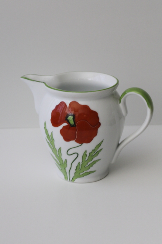 photo of antique Germany porcelain pitcher, red poppy WWI vintage art nouveau jungendstil floral #1