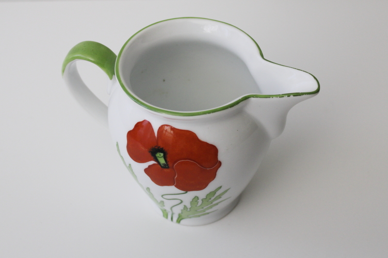 photo of antique Germany porcelain pitcher, red poppy WWI vintage art nouveau jungendstil floral #2