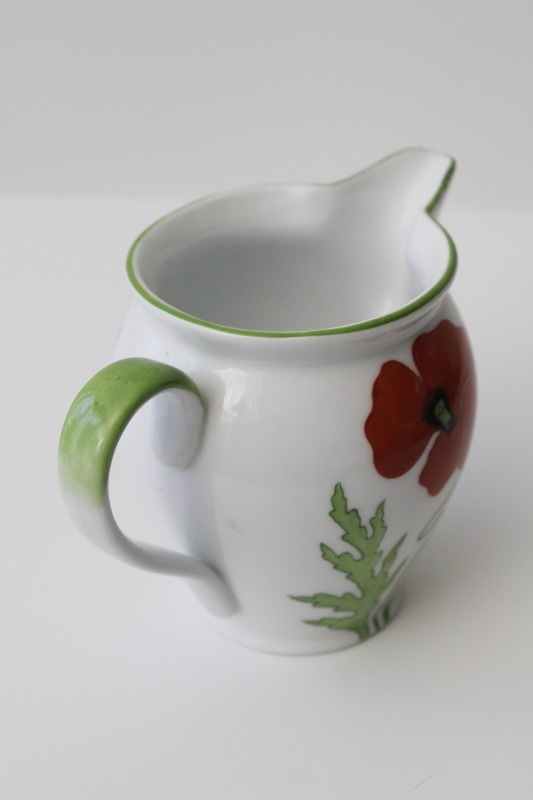 photo of antique Germany porcelain pitcher, red poppy WWI vintage art nouveau jungendstil floral #4