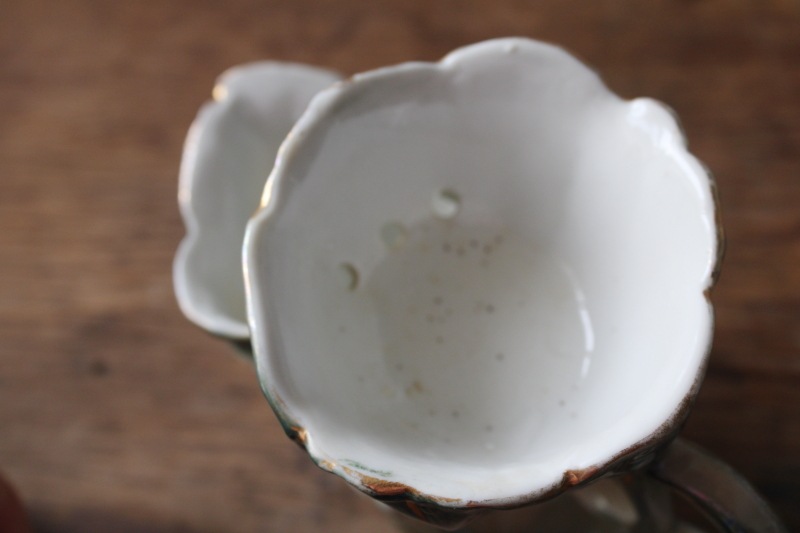 photo of antique Germany porcelain shaving mug, Victorian era scuttle shape cup w/ soap drainer, brush holder  #3