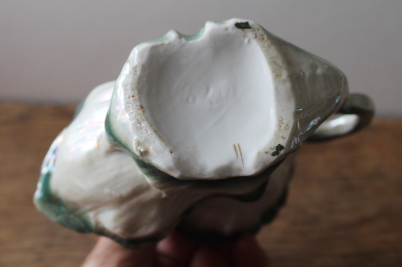 photo of antique Germany porcelain shaving mug, Victorian era scuttle shape cup w/ soap drainer, brush holder  #6