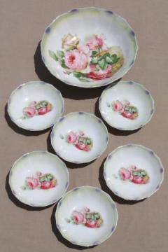 catalog photo of antique Germany rose basket flowered china berry bowls set, early 1900s vintage