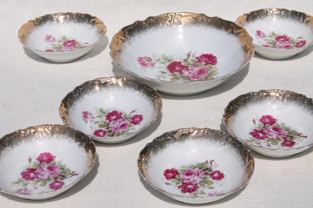 photo of antique Germany rose painted china fruit salad bowls, berry set or dessert dishes #1