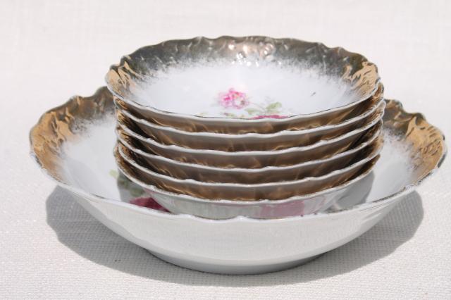 photo of antique Germany rose painted china fruit salad bowls, berry set or dessert dishes #3