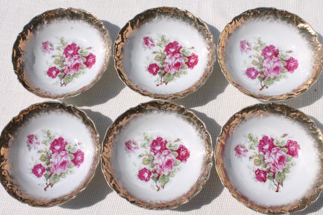 photo of antique Germany rose painted china fruit salad bowls, berry set or dessert dishes #7