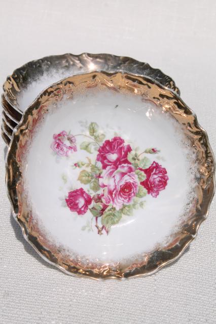 photo of antique Germany rose painted china fruit salad bowls, berry set or dessert dishes #8