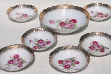 catalog photo of antique Germany rose painted china fruit salad bowls, berry set or dessert dishes