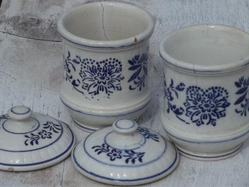 photo of antique Ginger and Cloves spice jar canisters, blue and white Germany china #2