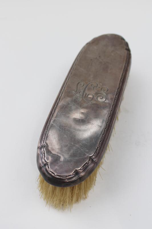 photo of antique Gorham sterling silver brush LCS monogram, vintage hairbrush or clothes brush #1