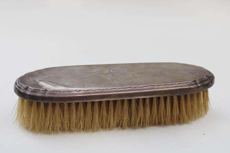 photo of antique Gorham sterling silver brush LCS monogram, vintage hairbrush or clothes brush #4