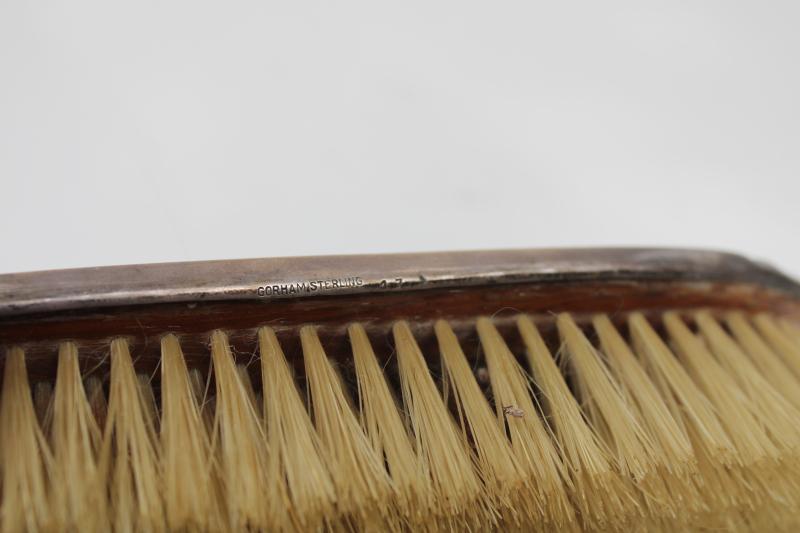 photo of antique Gorham sterling silver brush LCS monogram, vintage hairbrush or clothes brush #5