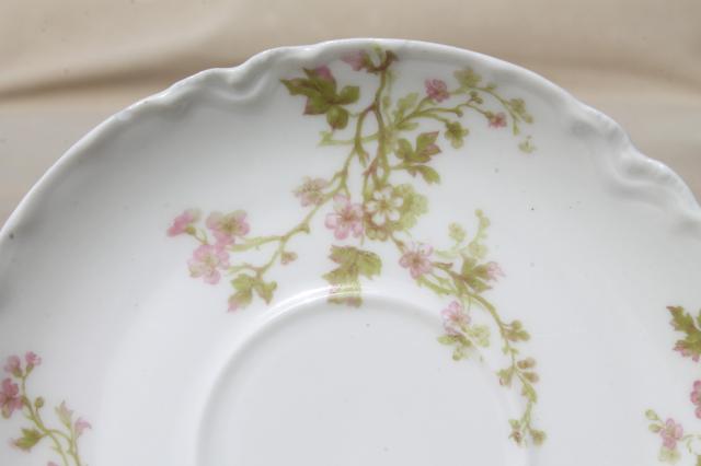 photo of antique Haviland Limoges china cups & saucers set for 12, scalloped edge porcelain, pink floral #2